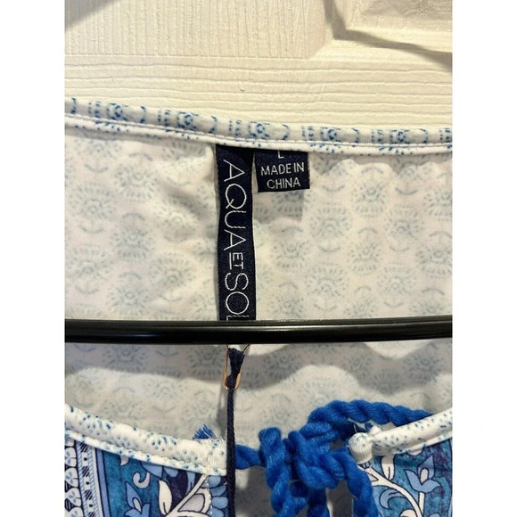 NEW Aqua Et Sol Swim Cover Up Womens L Blue White Geometric Dress UPF 50 - Picture 4 of 8